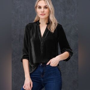 go silk velvet long sleeve black black button down ruffle collar washable silk